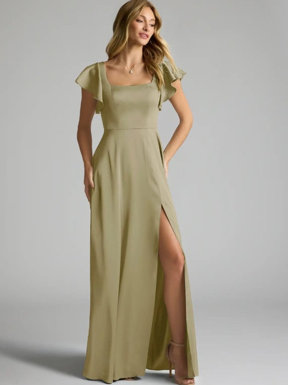 Azazie Bondi  Dusty Blue A-Line Ruffled Chiffon Dress